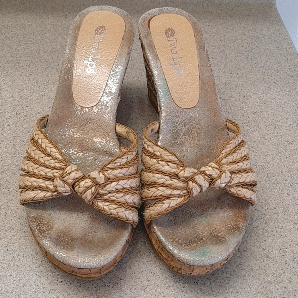 Two Lips Rope and Cork Knotted Wedge Sandals